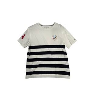 Tommy Hilfiger Men's White Black Striped T-Shirt Crest Logo Short Sleeve Size M